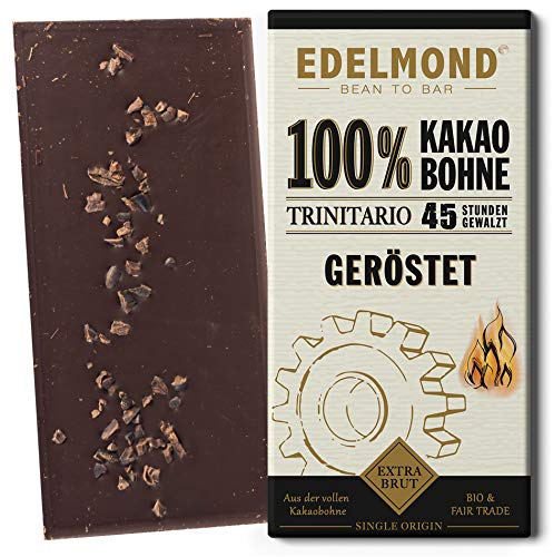 Langzeitgeführte Edelmond Schokolade 100% geröstet. Keine Kakaomasse. Ein bitteres Kakaobohnen Geschenk, fein abgeschmeckt (1 Tafel) von Edelmond