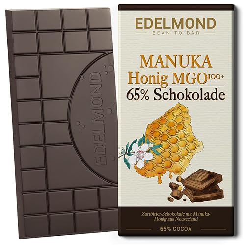 Manuka Honig zartbittere Tafel-Schokolade. 65% Kakaobohnen/Mit 13% MGO Neuseeland Health Honey veredelt von Edelmond