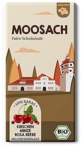 Kirsche, Minze, Rosa Beere Schokolade/MOOSACH München Fair Trade Stadt-Schokolade/Bio vom Chocolatier Edelmond von Edelmond