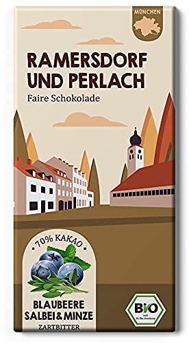 RAMERSDORF & PERLACH Fair Trade Schokolade/Blaubeere und Minze / / München Bio Geschenk vom Chocolatier Edelmond von Edelmond
