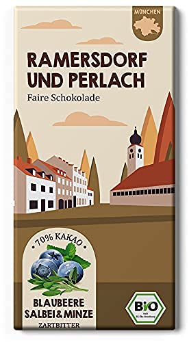 RAMERSDORF & PERLACH Fair Trade Schokolade / Blaubeere und Minze / / München Bio Geschenk vom Chocolatier Edelmond von Edelmond