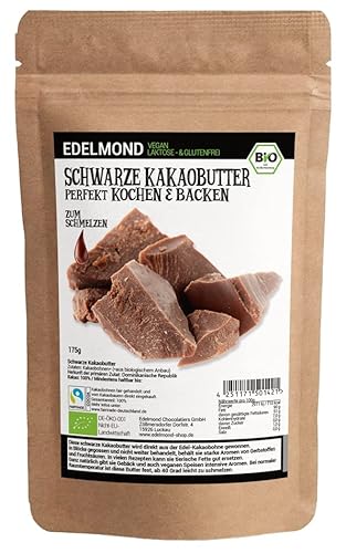 Schwarze Kakaobutter Edelmond Bio, zum Kochen, Backen und Schokolade machen. Vegan dünn-flüssige Kuvertüre voll pflanzlich, ohne Zucker / Low Carb (175 g) von Edelmond