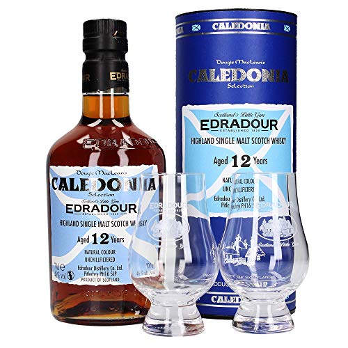 Edradour 12 Jahre Caledonia Single Malt Whisky, 2 Gläser (1 x 0.7 l) von Edradour