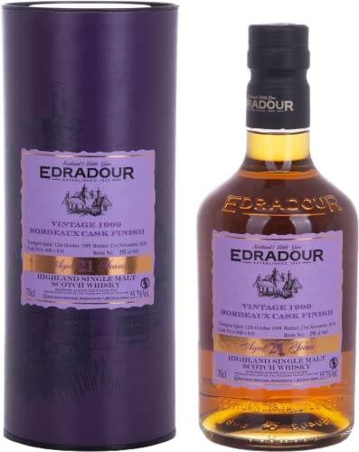 Edradour 21 Years Old Highland Single Malt BORDEAUX CASK FINISH Vintage 55,7% Vol. 0,7l in Geschenkbox von Edradour