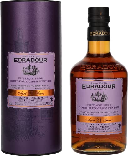 Edradour 21 Years Old Highland Single Malt BORDEAUX CASK FINISH Vintage 1999 55,8% Vol. 0,7l in Geschenkbox von Edradour