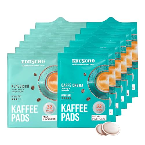 Eduscho Kaffeepads Probierset Vorratspack Maxi Packung, Klassisch & Caffè Crema, 384 Pads – 12 x 32 Pads, für alle Pad Maschinen, industriell kompostierbar von Eduscho