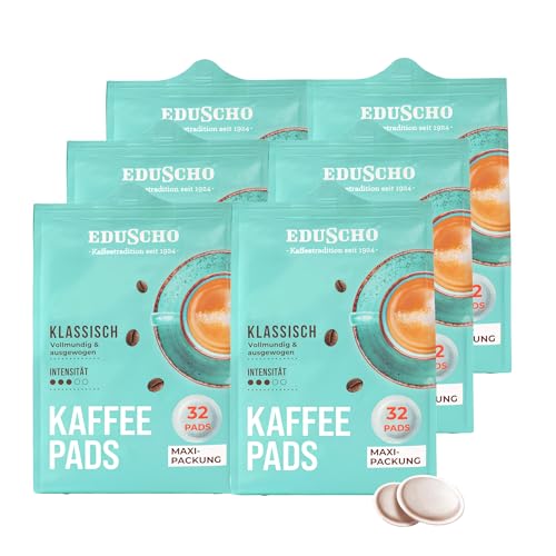 Eduscho Kaffeepads Vorratspack Maxi Packung, Klassisch, 192 Pads – 6 x 32 Pads, vollmundig & ausgewogen, für alle Pad Maschinen, industriell kompostierbar von Eduscho