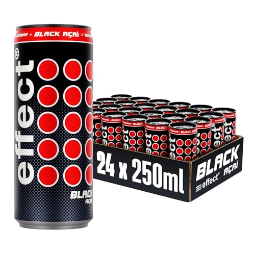 effect Energy Drink BLACK ACAI – Tray mit 24 x 250 ml Energy Dosen Einweg, Koffeinhaltiges Erfrischungsgetränk mit B-Vitaminen – fruchtiger & exotischer Acai Geschmack, vegan von Effect