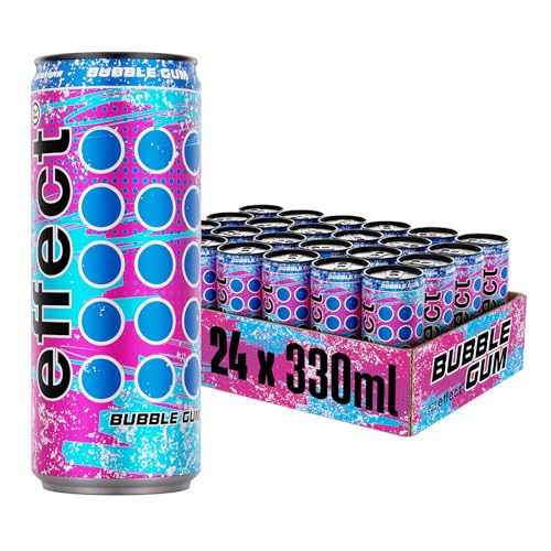 effect Energy Drink BUBBLE GUM – Tray mit 24 x 330 ml Energy Dosen Einweg, Koffeinhaltiges Erfrischungsgetränk mit B-Vitaminen – süßer & intensiver Kaugummi Geschmack, vegan von Effect