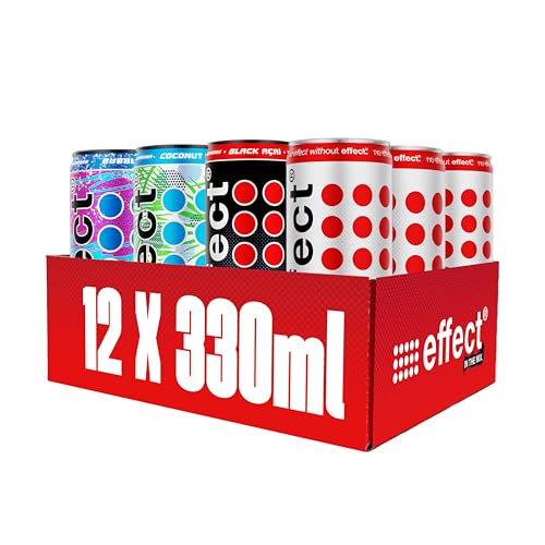 effect Energy Drink Mix Tray – 12 x 330 ml Energy Dosen Einweg - 4 verschiedene Sorten mit 6 x CLASSIC & je 2 x BLACK AÇAÍ, COCONUT BLUEBERRY & BUBBLE GUM - Koffeinhaltiges Erfrischungsgetränk von Effect