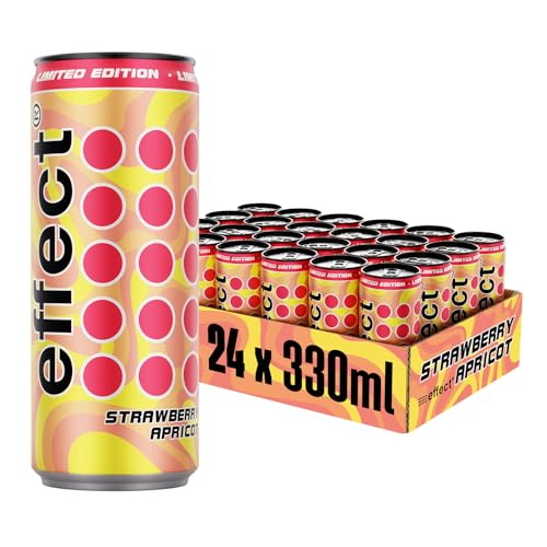 effect Energy Drink STRAWBERRY APRICOT – Tray mit 24 x 330 ml Energy Dosen Einweg, Koffeinhaltiges Erfrischungsgetränk mit B-Vitaminen – süß & fruchtiger Erdbeer-Aprikosen Geschmack, vegan von Effect