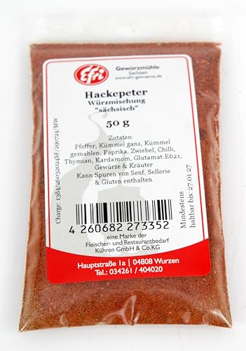 Efri Hackepeter Sächsisch Gewürzmischung – Für Mett, Wurst & Fleischgerichte – Mit Pfeffer, Kümmel, Paprika, Chili, Zwiebel & Thymian – Tradition aus Sachsen (50g) von Efri