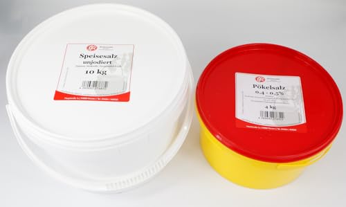 Efri Salz Set – 4 kg Nitritpökelsalz 0,4-0,5 % & 10 kg Speisesalz im Eimer – Hochwertiges Pökelsalz für Wurst & Fleischreifung – Ideal für Fleischereien & Hobby-Wurstherstellung von Efri