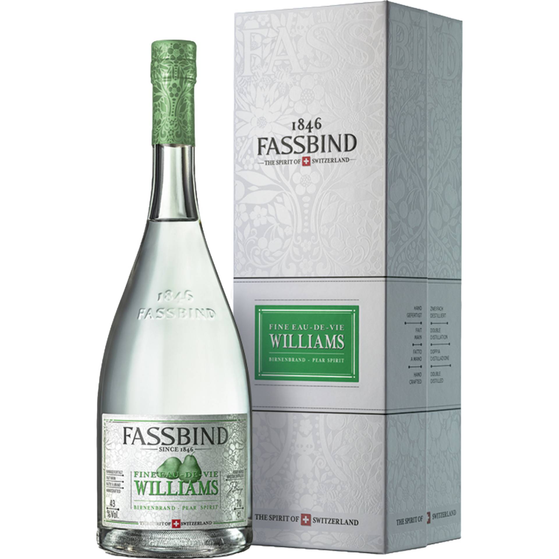 Fassbind Les Eaux de Vie Williams, Schweiz, 0,7 L, 43% Vol., Spirituosen von Eggers & Franke Holding GmbH, Konsul-Smidt-Str. 8J, D-28217 Bremen