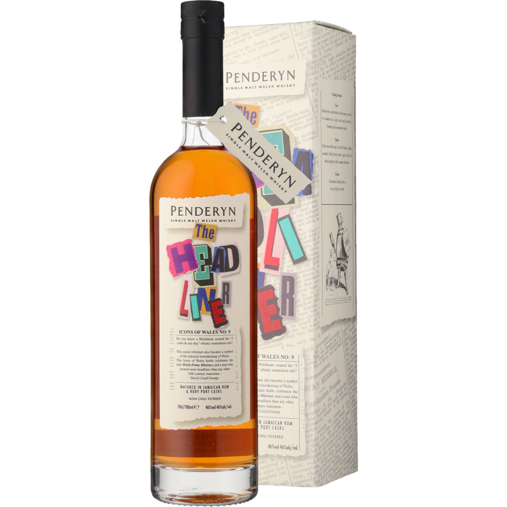 Penderyn Icon Wales Headliner Whiskey, Welsh Whiskey, 0,7 L, 46% Vol., in Geschenketui, Spirituosen von Eggers & Franke Holding GmbH, Konsul-Smidt-Str. 8J, D-28217 Bremen