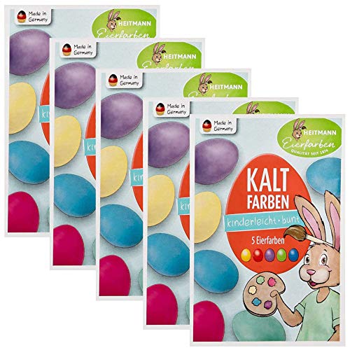 Heitmann Eierfarben Klassische Ostereier-Kaltfarben - Grün, Blau, Gelb, Rot, Violett - (5X Eierfärbetabletten) von Heitmann Eierfarben