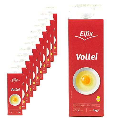 Eifix - 12er Pack Vollei hergestellt aus ca. 20 Eiern 1 kg Packung - Eipro Eier Ei flüssig ohne Konservierungsstoffe ideal für Rührei und zum Kochen (pasteurisiert) von Eifix