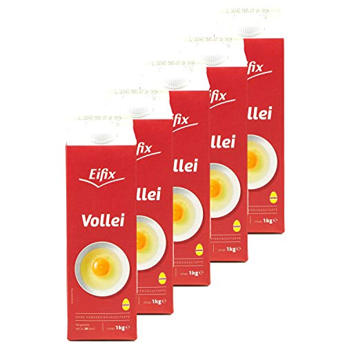 Eifix - 5er Pack Vollei hergestellt aus ca. 20 Eiern 1 kg Packung - Eipro Eier Ei flüssig ohne Konservierungsstoffe ideal für Rührei und zum Kochen (pasteurisiert) von Eifix