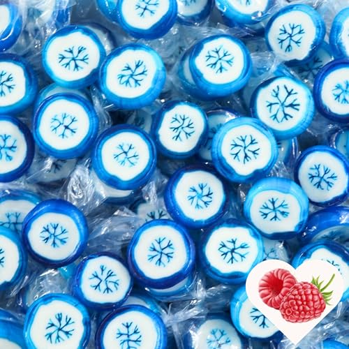 EinsSein 0,5kg Bonbons Weihnachten Schneeflocken blau-weiss | 500g handgemachte Rocks Bonbons - mini Kleinigkeiten für Adventskalender - Geschenk Nikolaus, Wichtelgeschenk - Alternative für Schoko von EinsSein