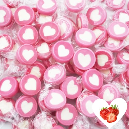 EinsSein 0,5kg Herzbonbons rosa-weiss | 500g handgemachte Rocks Bonbons | Gastgeschenke Hochzeit Taufe Valentinstag Muttertag Kommunion auch als essbare Tischdeko | Großpackung Süßigkeiten von EinsSein