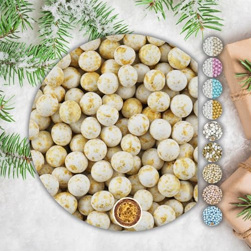 EinsSein 0,7kg Crispy Schokoperlen Mix large weiss-gold splashed | Gastgeschenke Hochzeit, Taufe, Kommunion, Konfirmation Weihnachten perfekt für Reagenzgläser | Alternative für Schokolinsen, von EinsSein