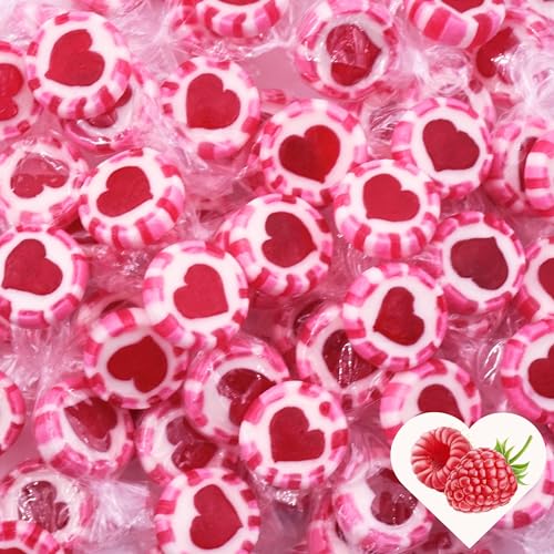 EinsSein 1kg Herzbonbons pink-rosa-weiss | 1000g handgemachte Rocks Bonbons | Gastgeschenke Hochzeit Taufe Valentinstag Muttertag Kommunion auch als essbare Tischdeko | Großpackung Süßigkeiten von EinsSein