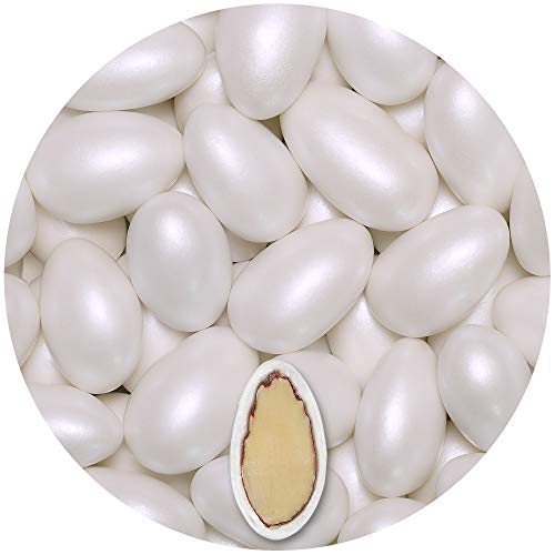 EinsSein 1kg Hochzeitsmandeln Conchiglia weiss pearl Mandeln Hochzeit Zuckermandeln Bonboniere Confetti Badem sekeri Gastgeschenk Zucker Mandeln Taufmandeln Candy Bar Süssigkeiten Schokolinsen Dragees von EinsSein