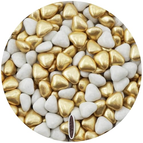 EinsSein 1kg Schokoherzen Dragees Herz Mix small gold-weiss marmoriert glanz ca. 900 Stück, ca. 1,5 cm | Gastgeschenke Hochzeit Taufe Kommunion für die Gäste| Alternative zu Schokodragees Schokolinsen von EinsSein