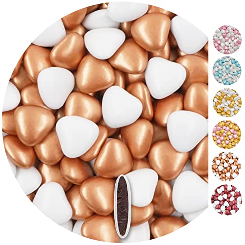 EinsSein 1kg Schokoherzen Dragees Mix medium weiss-bronzegold pearl Herz Schokodragees Gastgeschenke Hochzeit Weihnachten Schokolinsen Hochzeitsmandeln Candy Bar Süssigkeiten Nikah Sekeri mini von EinsSein