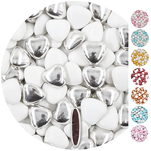 EinsSein 1kg Schokoherzen Dragees Mix medium weiss-silber glanz Herz Schokodragees Gastgeschenke Hochzeit Taufe Schokolinsen Hochzeitsmandeln Candy Bar Süssigkeiten Nikah Sekeri mini Herzdragees von EinsSein