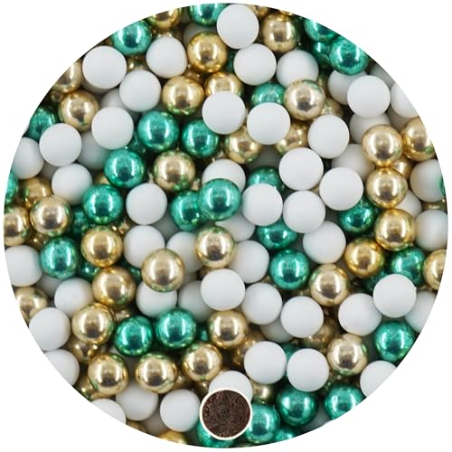 EinsSein 1kg Schokokugeln Mix mini weiss-gold-grün metallic 1 cm | Gastgeschenke Hochzeit, Taufe, Kommunion, Weihnachten perfekt für Reagenzgläser | Alternative für Schokolinsen, Hochzeitsmandeln von EinsSein