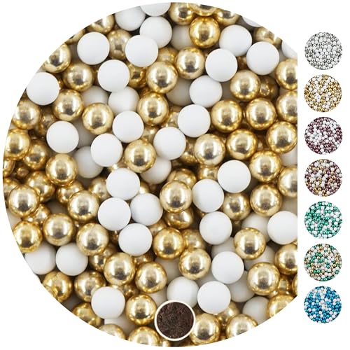 EinsSein 1kg Schokokugeln Mix mini weiss-gold metallic 1 cm | Gastgeschenke Hochzeit, Taufe, Kommunion, Weihnachten perfekt für Reagenzgläser | Alternative für Schokolinsen, Hochzeitsmandeln von EinsSein