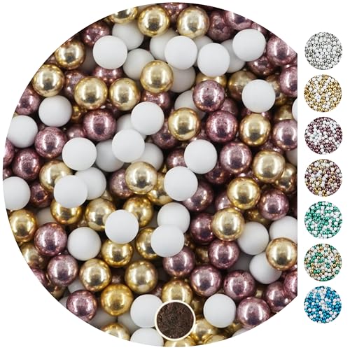 EinsSein 1kg Schokokugeln Mix mini weiss-gold-rosa metallic 1 cm | Gastgeschenke Hochzeit, Taufe, Kommunion, Weihnachten perfekt für Reagenzgläser | Alternative für Schokolinsen, Hochzeitsmandeln von EinsSein