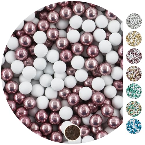 EinsSein 1kg Schokokugeln Mix mini weiss-rosa metallic 1 cm | Gastgeschenke Hochzeit, Taufe, Kommunion, Weihnachten perfekt für Reagenzgläser | Alternative für Schokolinsen, Hochzeitsmandeln von EinsSein