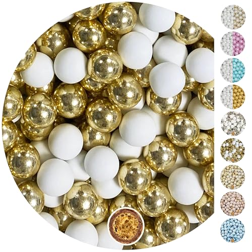 EinsSein 700g Crispy Schokoperlen Mix weiss-gold glanz - ca 1,8 cm große Schokokugeln - Gastgeschenke Hochzeit Taufe Kommunion - Schokodragees Schokolinsen Hochzeitsmandeln Candy Bar Nikah Sekeri mini von EinsSein