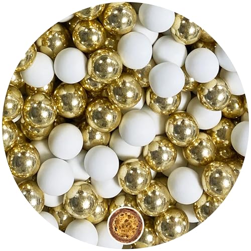 EinsSein 700g Crispy Schokoperlen Mix weiss-gold glanz - ca 1,8 cm große Schokokugeln - Gastgeschenke Hochzeit Taufe Kommunion - Schokodragees Schokolinsen Hochzeitsmandeln Candy Bar Nikah Sekeri mini von EinsSein