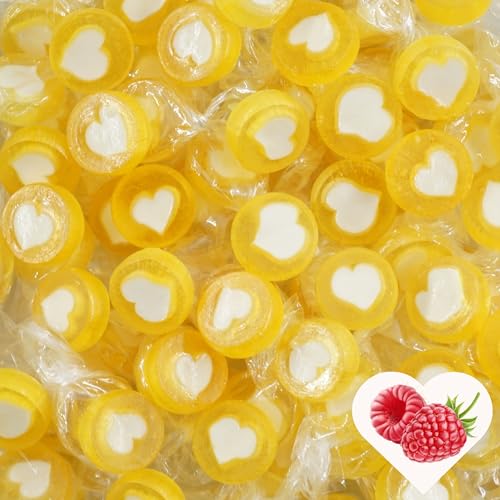 EinsSein Herzbonbons gelb-gold-weiss | 500g handgemachte Rocks Bonbons einzeln verpackt | goldene Gastgeschenke Hochzeit Taufe Kommunion Konfirmation auch als essbare Tischdeko | Großpackung von EinsSein