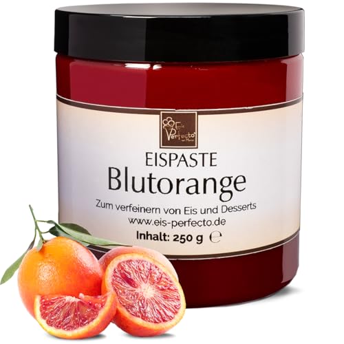 Blutorange Eispaste │ Intensiver Fruchtgenuss mit exotischer Note │ MEGA GESCHMACK │ Pimpe deine Eis, Desserts, Getränke uvm mit einer extra Portion Geschmack auf │ Inhalt 250 g von Eis Perfecto