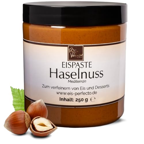 Haselnusspaste "Mediterran" │Feinster nussiger Genuss aus dem Mittelmeerraum │ MEGA GESCHMACK │ Pimpe deine Eis, Desserts, Getränke uvm mit einer extra Portion Geschmack auf │ Inhalt 250 g von Eis Perfecto