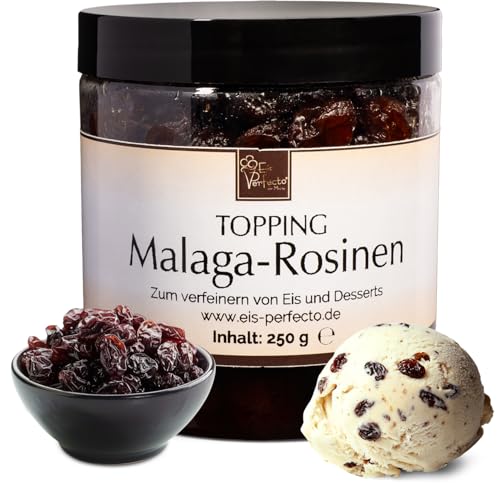 Malaga-Rosinen-Topping perfekt für fruchtiges aromatisches Eis » Auch zum Verfeinern von leckeren Desserts, Pralinen Torten und vielem mehr » Inhalt 250 g von Eis Perfecto