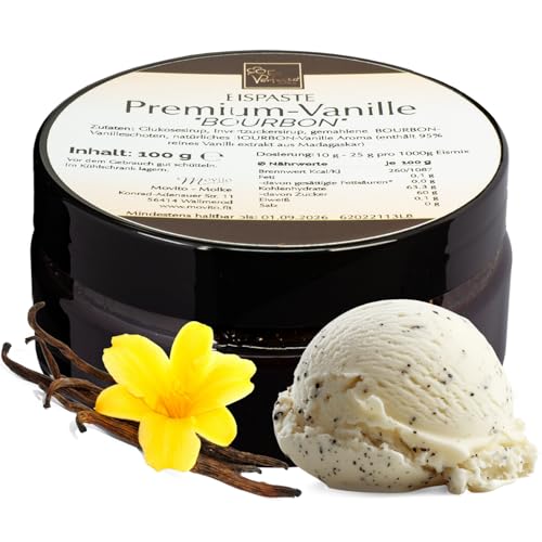 Premium-Bourbon-Vanille-Paste » Keine künstlichen Aromen » Zum Verfeinern von aromatischem Eis, Desserts, Getränke, Pralinen Torten und vielem mehr » Inhalt 100 g von Eis Perfecto