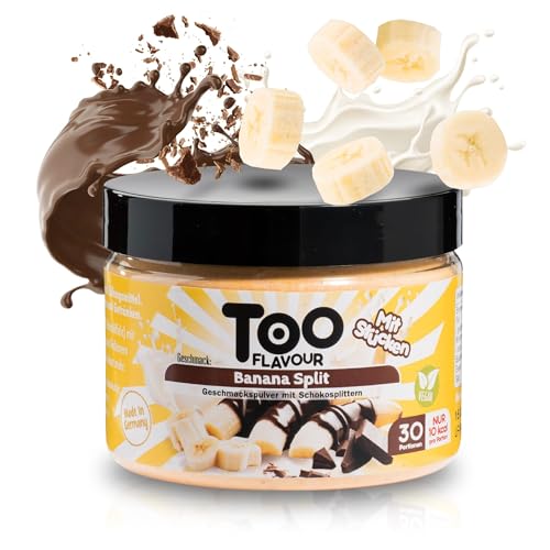 Too Flavour BANANA SPLIT Aromapulver│ mit Schokosplittern│ Nur 10 kcal pro Portion│ Leckeres Bananen-Aroma in Desserts, Getränke, Cremes, Kuchen uvm.│Inhalt 30 Portionen von Eis Perfecto