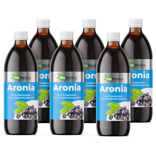 EkaMedica® Aronia Saft Nahrungsergänzungsmittel Aroniasaft Fruchtsaft - Natürlich Ohne Zuckerzusatz Konservierungsstoffe Duftstoffe (6 x 1000 ml) von EkaMedica