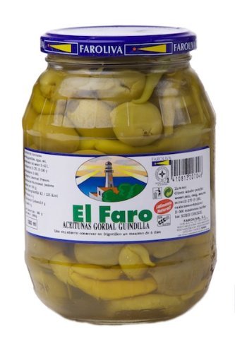 El Faro - Grüne, Dicke Oliven mit Peperoni (ganze Peperoni) 180g. von El Faro