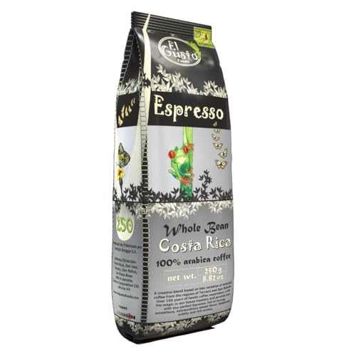 El Gusto Espresso Kaffee aus ganzen Bohnen aus Costa Rica, dunkel geröstet, kreative Mischung, 100% Arabica, frischer Gourmet-Kaffee 250 g von El Gusto Foods