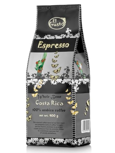 El Gusto Espresso Kaffee aus ganzen Bohnen aus Costa Rica, dunkel geröstet, kreative Mischung, 100% Arabica, frischer Gourmet-Kaffee 900 g von El Gusto Foods