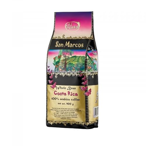 El Gusto San Marcos Kaffee | Ganzen Bohnen aus Costa Rica | Mittlere Röstung | 100% Arabica, frischer Gourmet-Kaffee | Spezialitätenkaffee aus einer einzigen Herkunft 900 g von El Gusto Foods