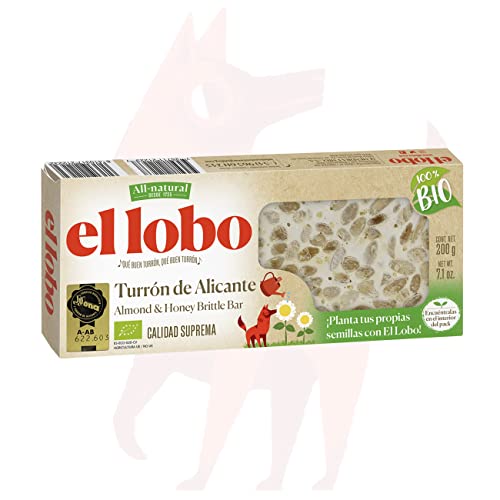 EL LOBO | Turrón aus Alicante 100% BIO 200 g| „All Natural“ | Umweltfreundlich | glutenfrei | Höchste Qualität von El Lobo