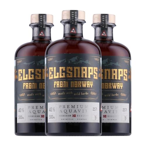 Liköre Elgsnaps. Premium Aquavit Medium Flasche 50 cl (Karton mit 3 Medium Flasche von 50 cl) von Elgsnaps