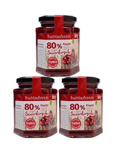 Fruchtaufstrich Sauerkirsche ohne Zuckerzusatz mind. 80% Fruchtanteil gesüßt mit Erythrit und Stevia (260g) (3x260g) von Elito